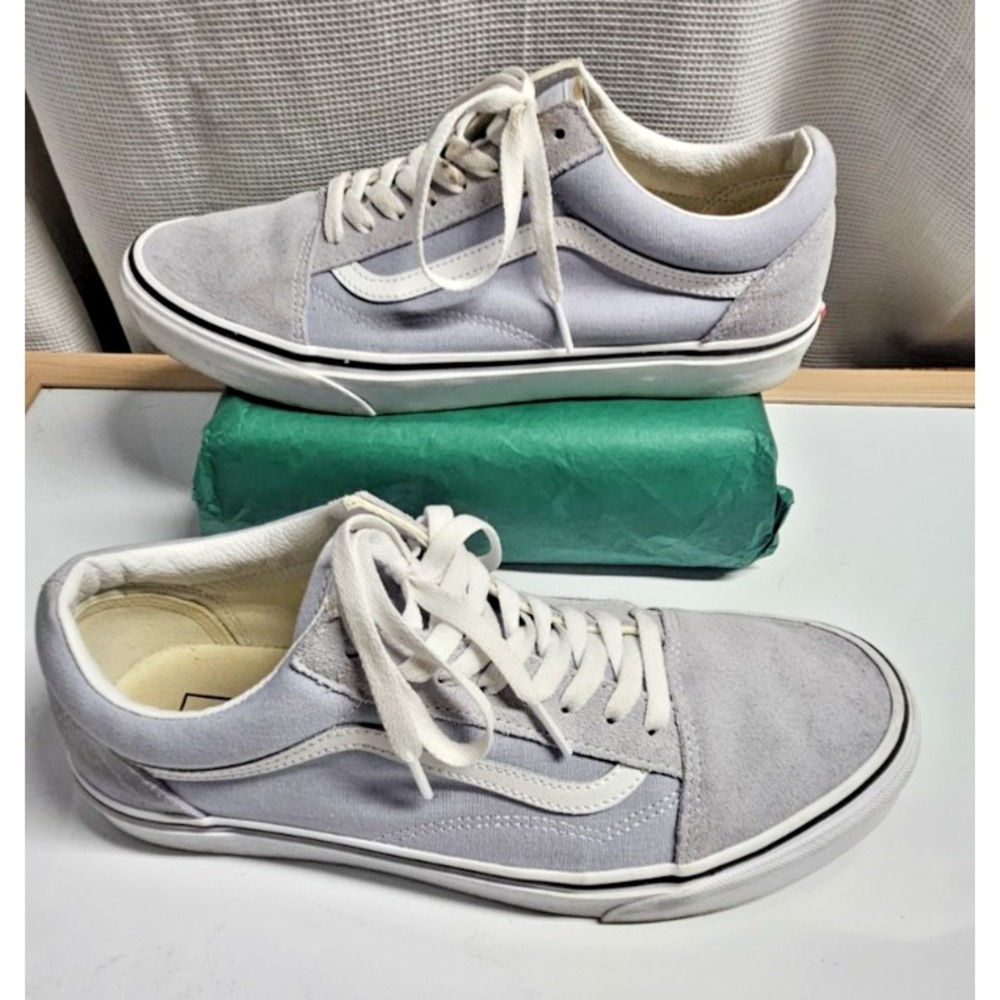 Vans old skool shoe color gray suede blue fabric white‎ leather men Sz 10.5